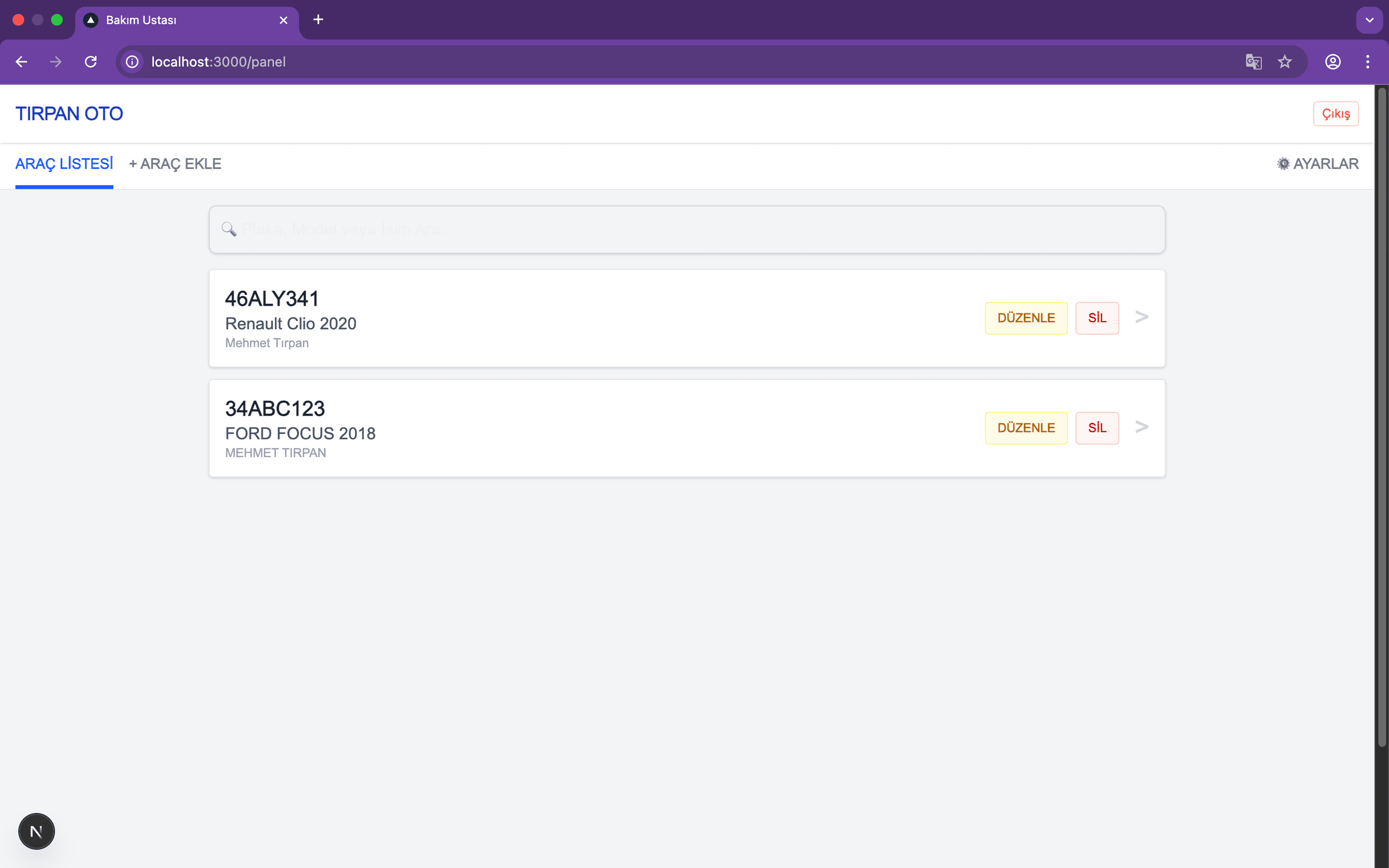 Bakım Ustası Standart Panel 2