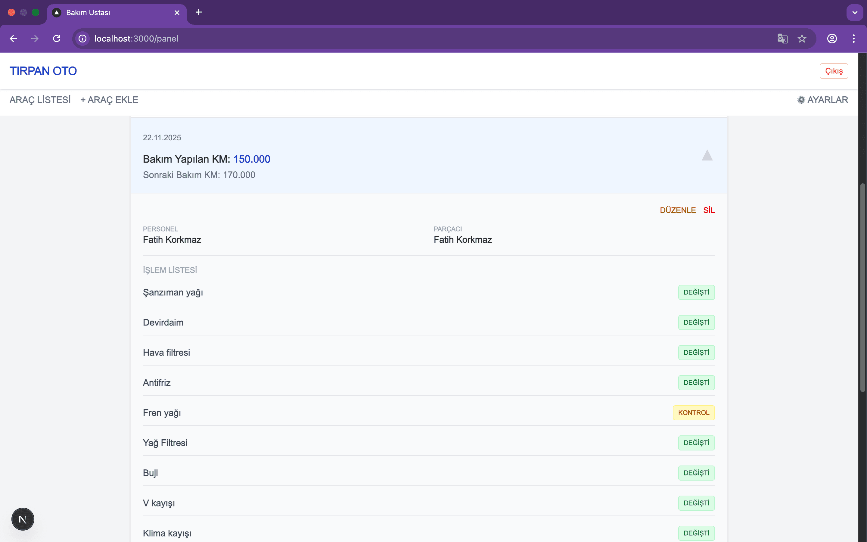 Bakım Ustası Standart Panel 6